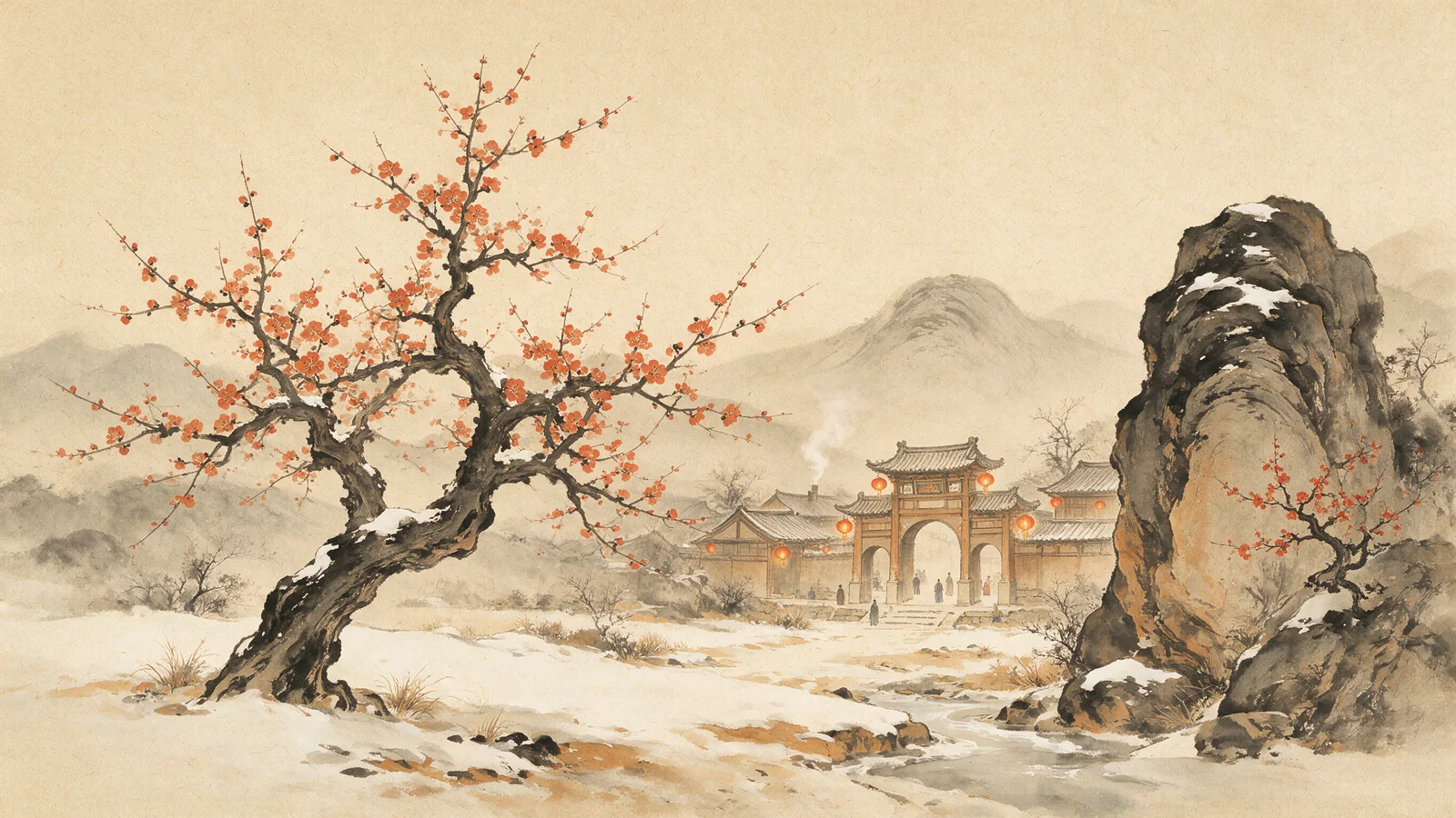 示意插画：红梅迎春